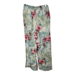 David Dart Floral Wide-Leg 25.5” Linen Cropped Pants